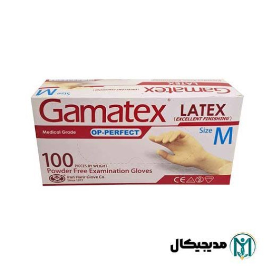 دستکش لاتکس گاماتکس 100 عددی مدیوم